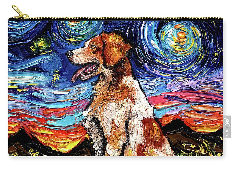 Starry Night Dog Zip Pouch featuring the painting Brittany Spaniel Night by Aja Trier