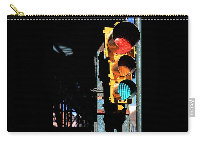 Traffic Signal Carry-all Pouch featuring the photograph Broadway Traffic Signal under Manhattan Valley 1 Train Viaduct by Steve Ember