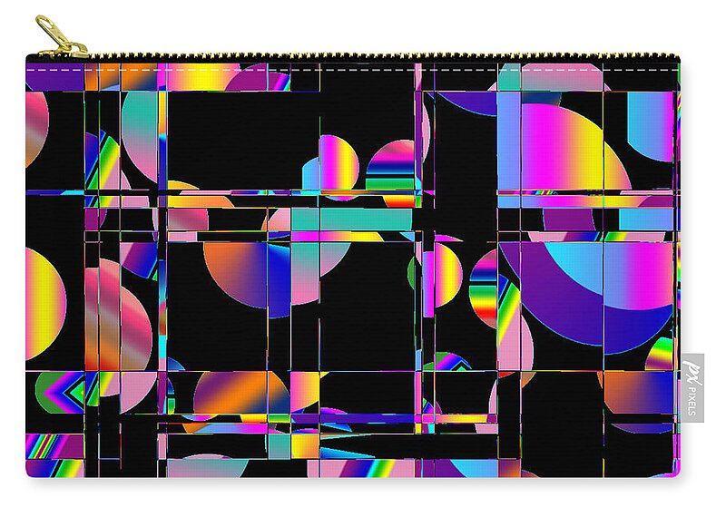 Abstract Art Carry-all Pouch featuring the digital art Retro - Broken Mirror Reflections - Black by Ronald Mills