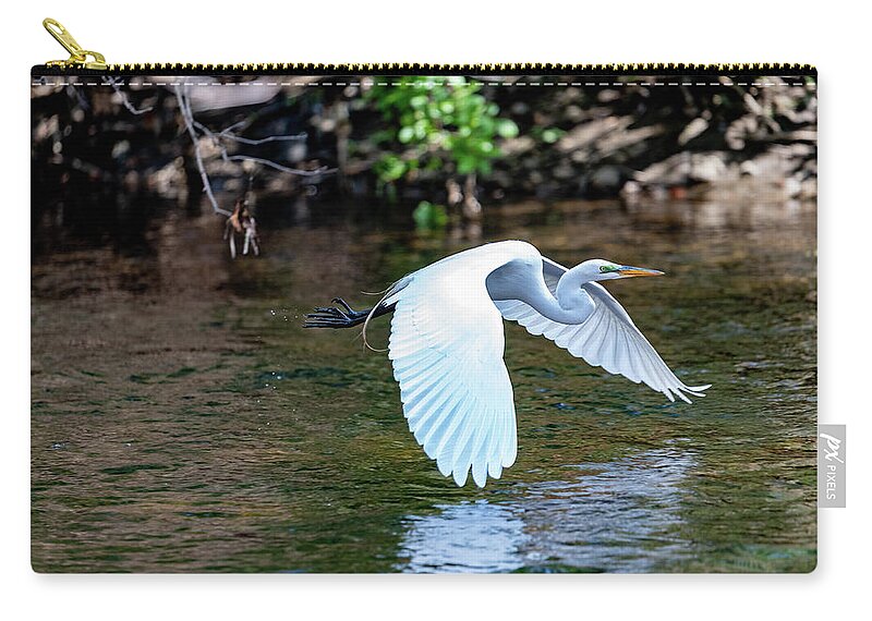 Bronx River Zip Pouch featuring the photograph Bronx River Great Egret by Kevin Suttlehan