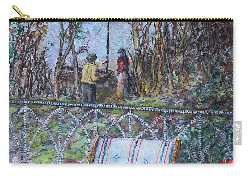 Brothers Zip Pouch featuring the painting Brothers at the Lake by Richard Wandell