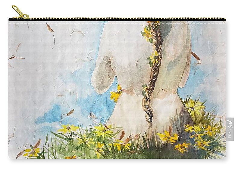 Red Head Zip Pouch featuring the painting Brown Eyed Susans by Merana Cadorette