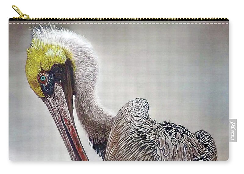 Pelican Zip Pouch featuring the painting Brown Pelican by Linda Becker