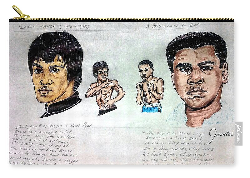  Zip Pouch featuring the drawing Bruce Lee with Muhammad Ali by Joedee