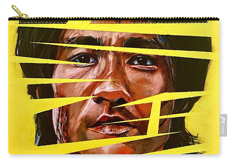 Bruce Lee Zip Pouch featuring the painting Bruce Lee - Shuttered Icons Series by Joel Tesch