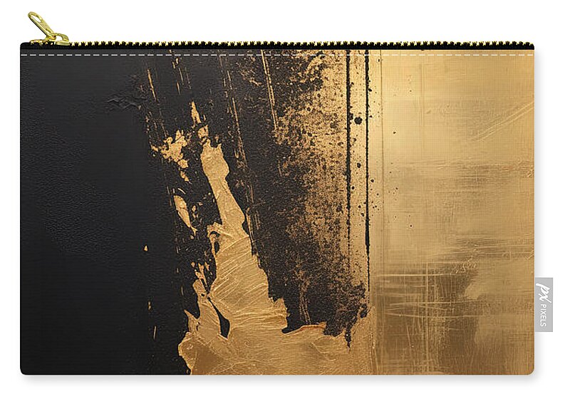 Black And Gold Art Zip Pouch featuring the painting Brushstroke of Intrigue - Modern Black Room Decor Ideas by Lourry Legarde