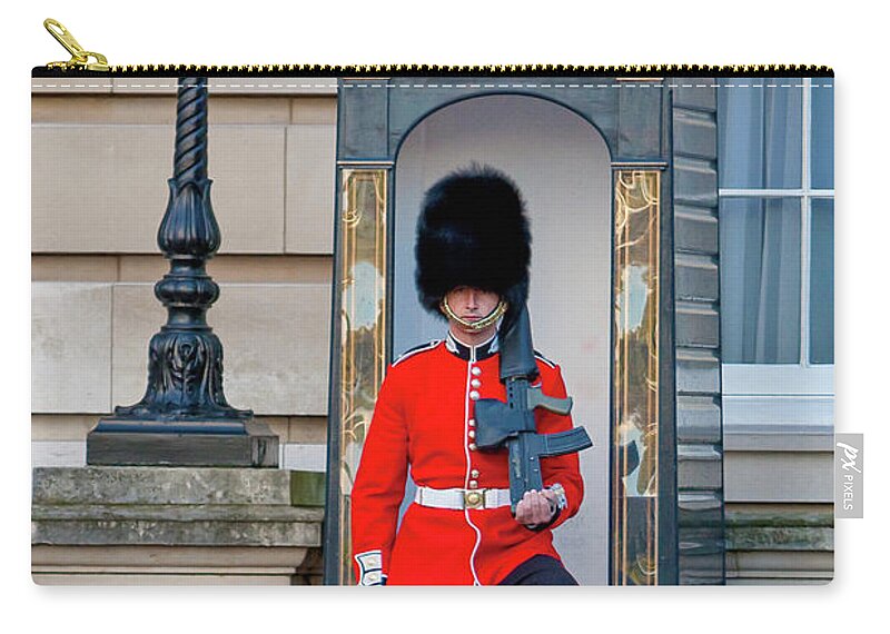 Buckingham Carry-all Pouch featuring the digital art Buckingham Palace Guard by SnapHappy Photos
