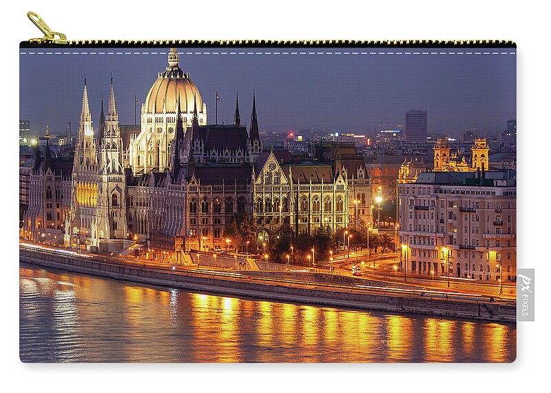 Budapest Zip Pouch featuring the photograph Budapest Parliament buildings by Shirley Mitchell