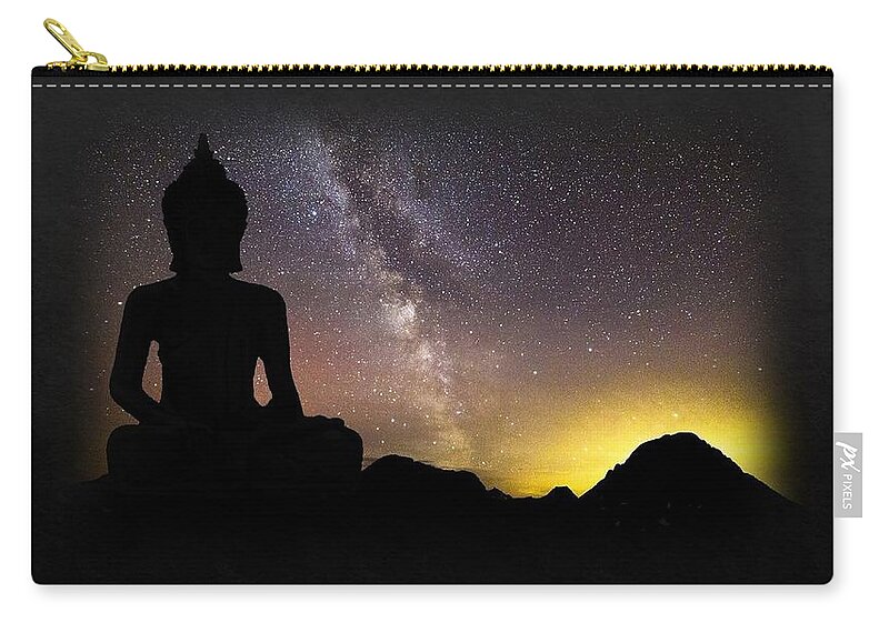 Buddha Carry-all Pouch featuring the mixed media Buddha Against Night Sky by Nancy Ayanna Wyatt