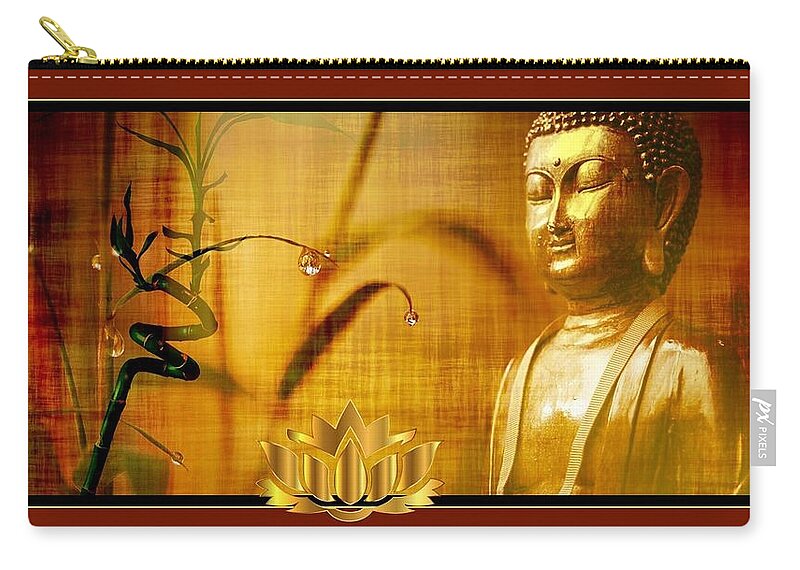 Buddha Carry-all Pouch featuring the mixed media Buddha and Bamboo by Nancy Ayanna Wyatt