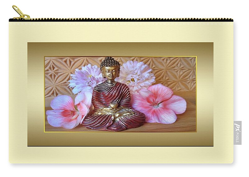 Buddha Carry-all Pouch featuring the photograph Buddha and Flowers by Nancy Ayanna Wyatt