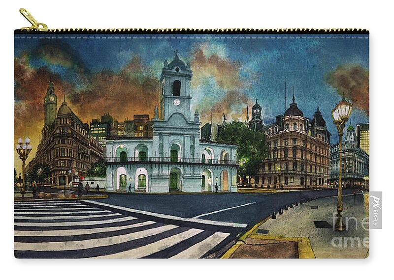 Acuarela Zip Pouch featuring the painting Buenos Aires Panoramic by Bernardo Galmarini