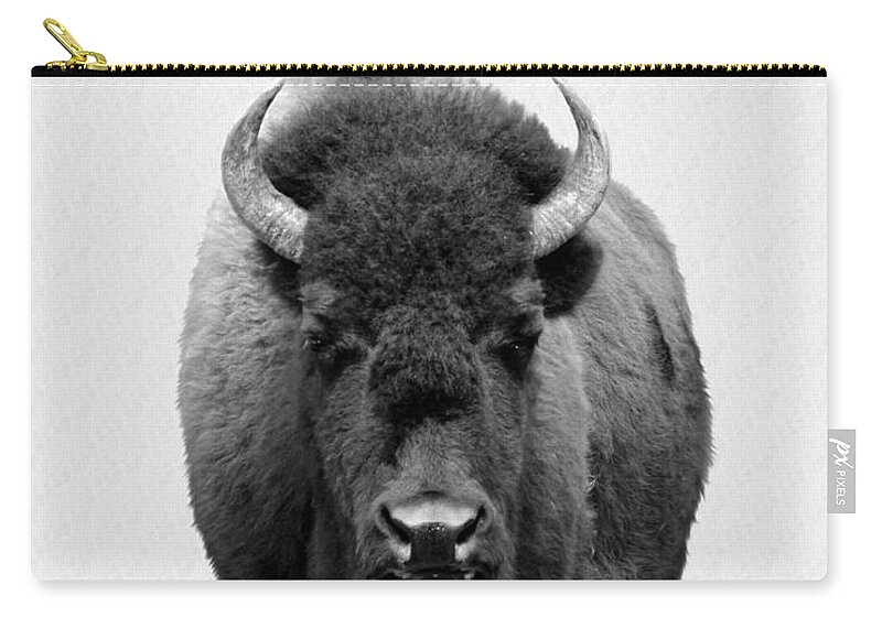 Buffalo Carry-all Pouch featuring the photograph Buffalo Photo 135 black and white by Lucie Dumas