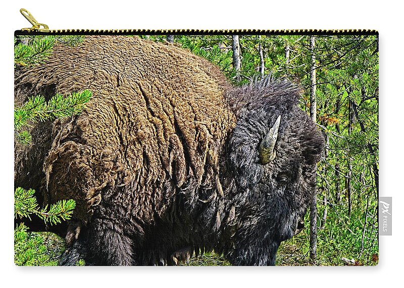 Animal Zip Pouch featuring the photograph Buffalo Silhouette by David Desautel