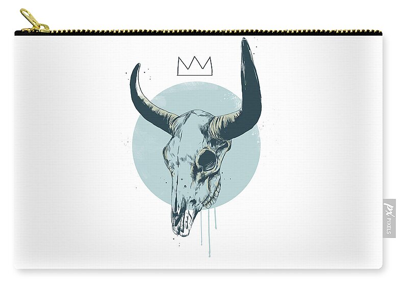Bull Zip Pouch featuring the drawing Bull skull by Balazs Solti
