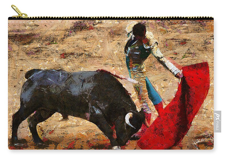 Bull Carry-all Pouch featuring the painting Bullfighting by Charlie Roman