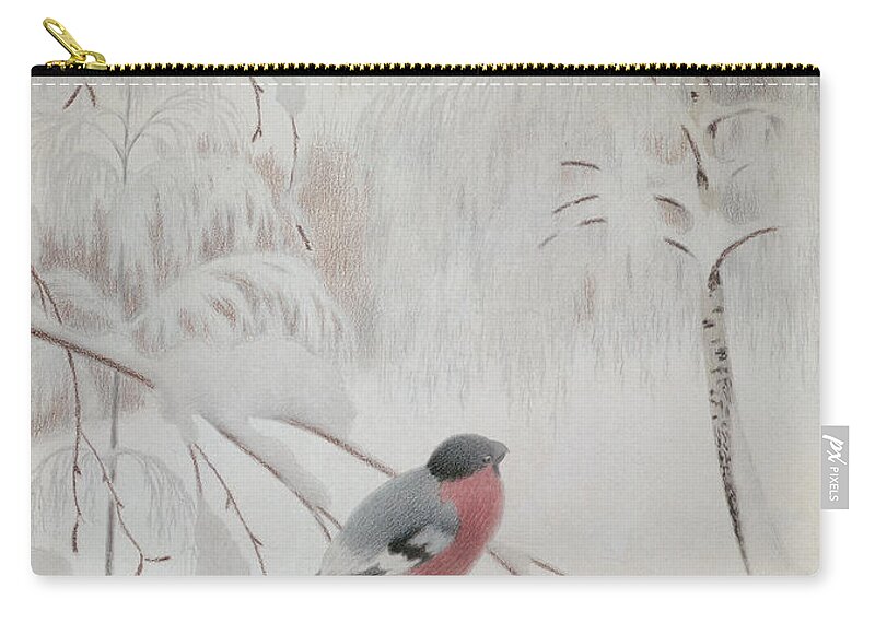 Theodor Kittelsen Zip Pouch featuring the drawing Bullfinch, 1906 by O Vaering by Theodor Kittelsen