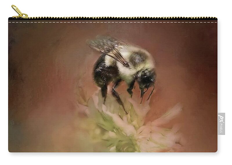 Textures Zip Pouch featuring the photograph Bumble Bee in Clover by Marjorie Whitley