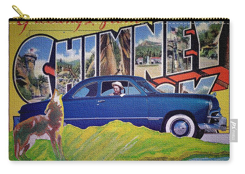 Dixie Road Trips Zip Pouch featuring the digital art Dixie Road Trips / Chimney Rock by David Squibb