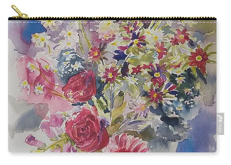 Flowers Zip Pouch featuring the painting Bunch of flowers, watercolor by Geeta Yerra