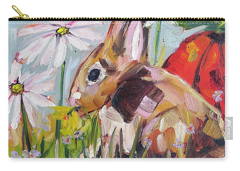Bunny Zip Pouch featuring the painting Bunny in the Garden by Roxy Rich