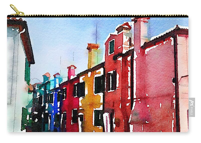 Burano Zip Pouch featuring the digital art Burano, Italy by Wendy Golden