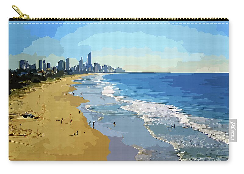 Seascape Zip Pouch featuring the digital art Burleigh Beach Gold Coast 070708 Cartoon by Selena Boron
