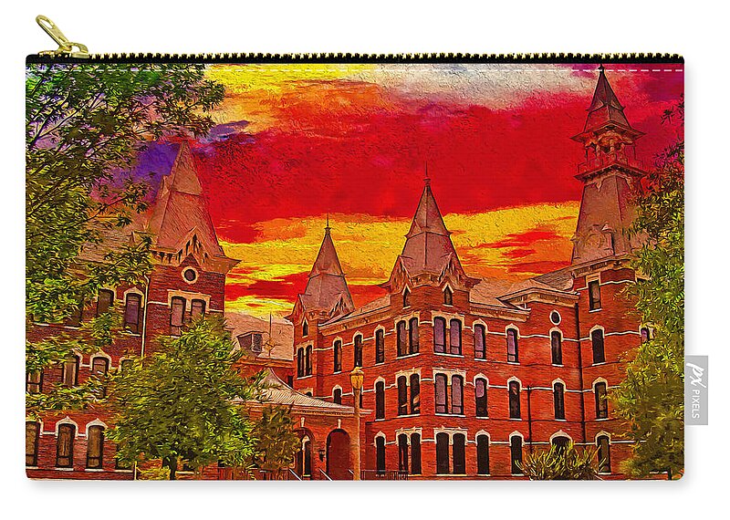 Burleson Quadrangle Zip Pouch featuring the digital art Burleson Quadrangle of the Baylor University in Waco, Texas - digital painting by Nicko Prints