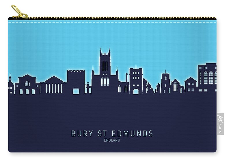 Bury St Edmunds Zip Pouch featuring the digital art Bury St Edmunds England Skyline #27 by Michael Tompsett