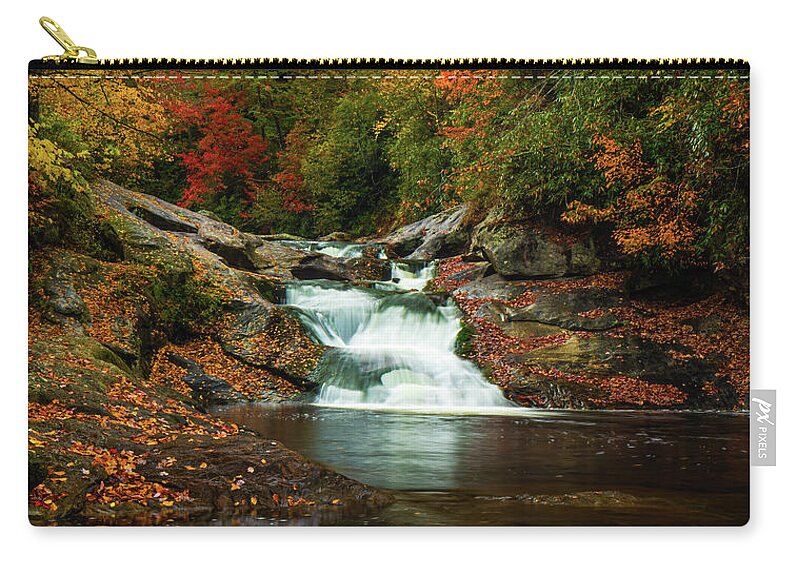 Autumn Zip Pouch featuring the photograph Bust Your Butt Falls N Carolina by Ron Long Ltd Photography