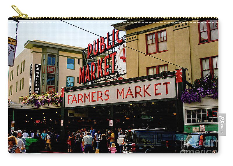 Farmers Market Zip Pouch featuring the photograph Busy Seattle Farmers Market by Gunther Allen
