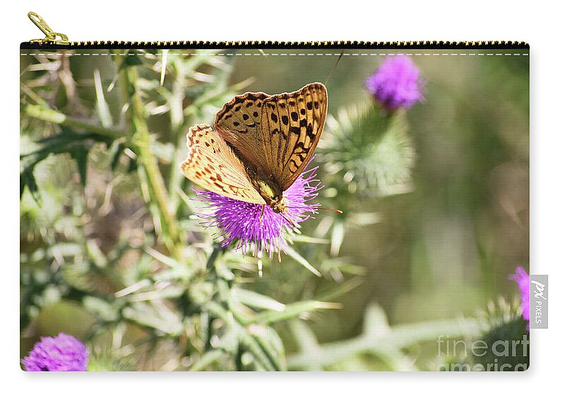 Butterfly Zip Pouch featuring the photograph Butterfly on a thistle flower by Mendelex Photography