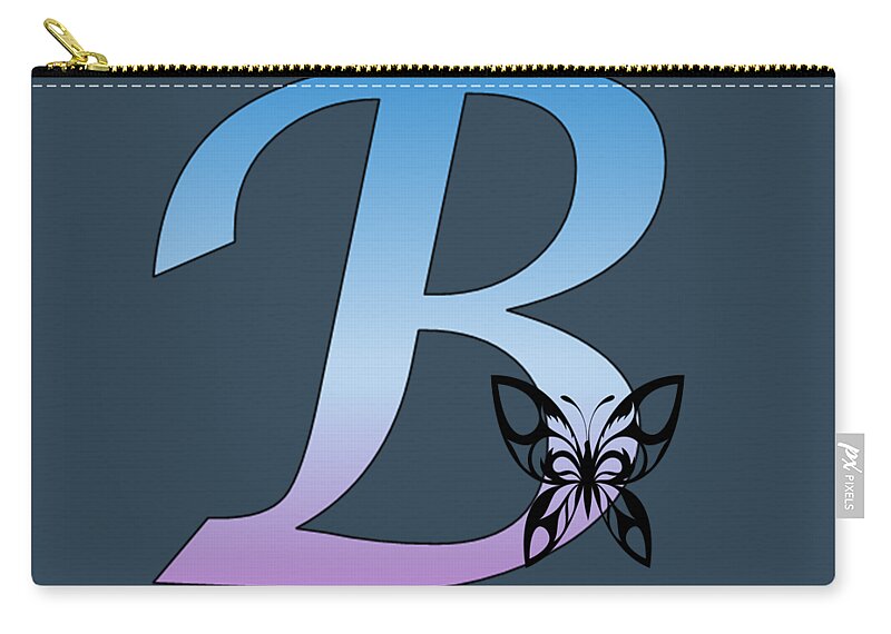 Monogram Zip Pouch featuring the digital art Butterfly Silhouette on Monogram Letter B Gradient Blue Purple by Ali Baucom
