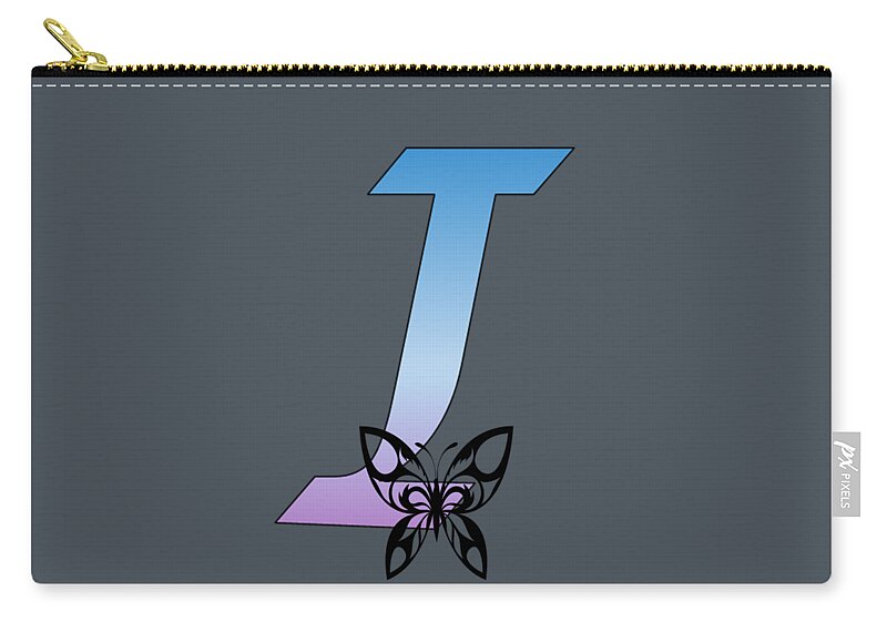 Monogram Zip Pouch featuring the digital art Butterfly Silhouette on Monogram Letter I Gradient Blue Purple by Ali Baucom