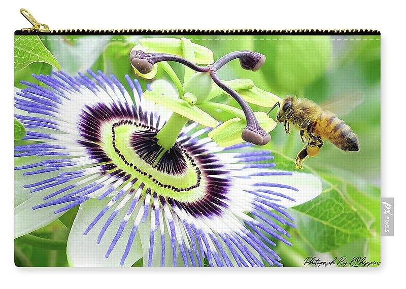 Passion Flower Carry-all Pouch featuring the digital art Buzzing around 01 by Kevin Chippindall