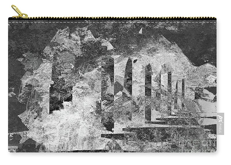 Black And White Zip Pouch featuring the digital art BW Monestary by Deb Nakano