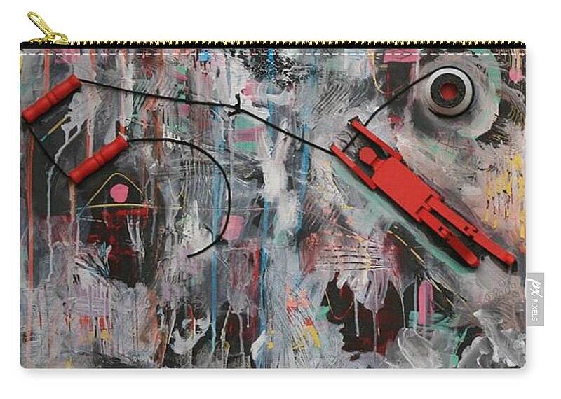Mixed Media Abstract Zip Pouch featuring the mixed media By a Thread by Jean Clarke