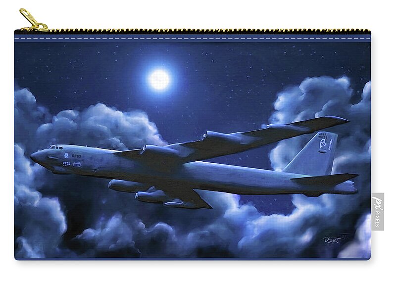 B-52 Stratofortress Bomber Zip Pouch featuring the painting By The Light Of The Blue Moon by David Luebbert