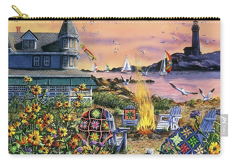 Victorian Home Zip Pouch featuring the painting By the Sea by Diane Phalen