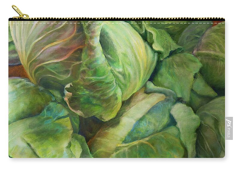 Cabbages Carry-all Pouch featuring the painting Cabbage Harvest by Carol Klingel