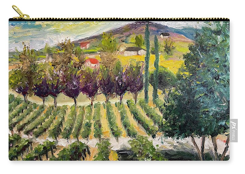 Oak Mountain Zip Pouch featuring the painting Cabernet Lot at Oak Mountain Winery by Roxy Rich