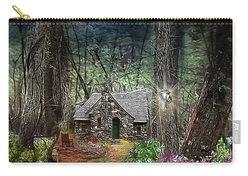 Cabin Zip Pouch featuring the photograph Cabin in the Woods - Limited Edition by Shara Abel