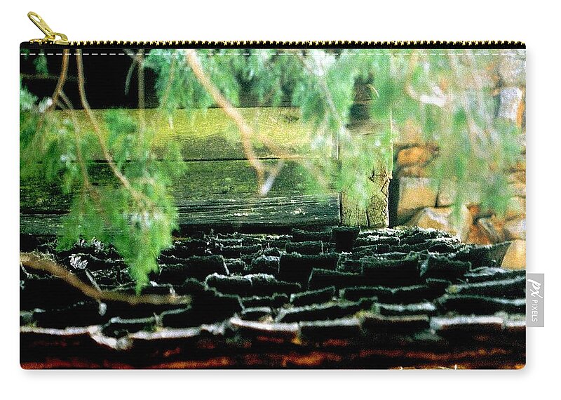 Tennessee Zip Pouch featuring the photograph Cabin Roof Shingles Closeup 07 by Mike McBrayer