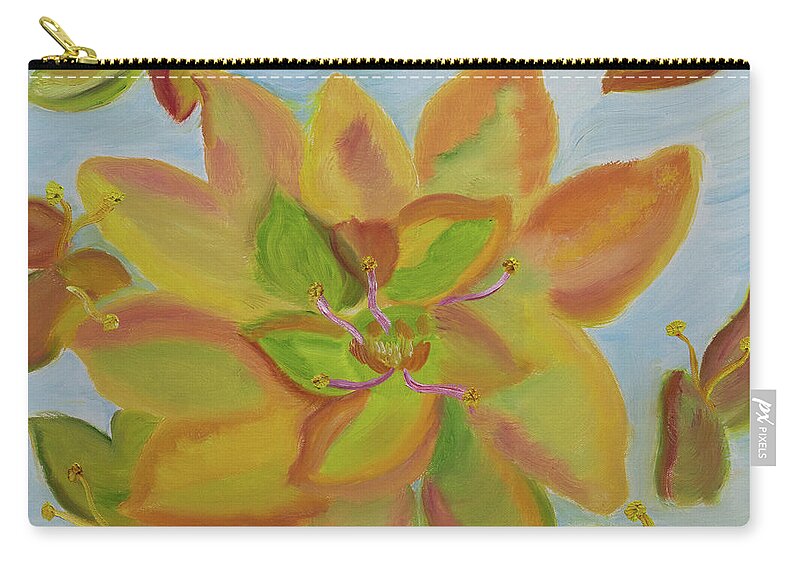 Cactus Flowers Zip Pouch featuring the painting Cacti Twinkles by Meryl Goudey