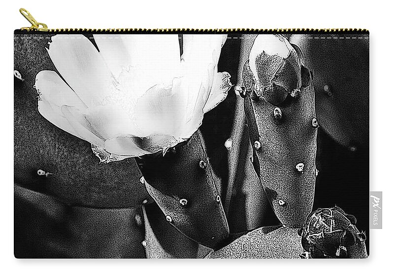  Zip Pouch featuring the photograph Cactus Flower in B and W by Lee Santa