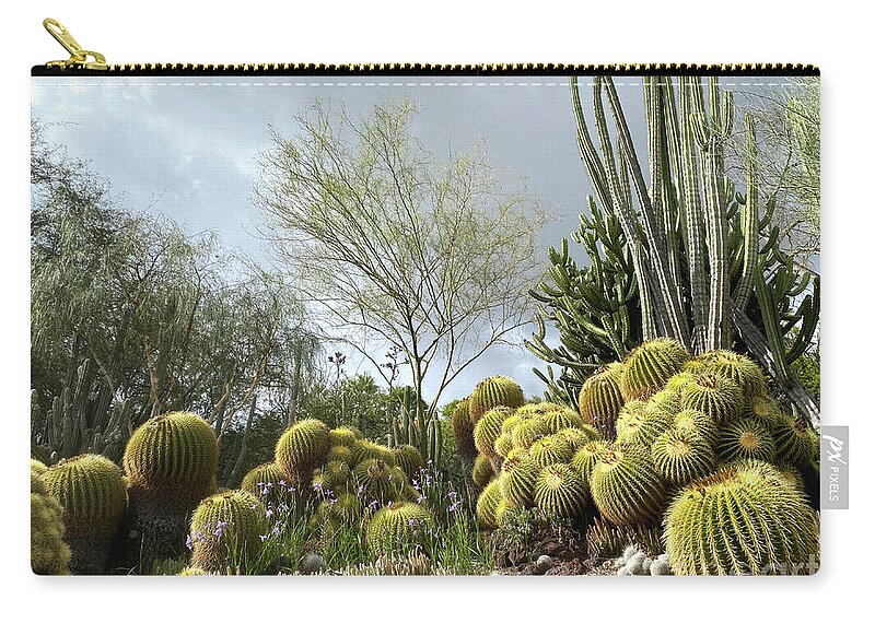 Clouds Zip Pouch featuring the photograph Cactus Garden with Cloudy Sky by Katherine Erickson