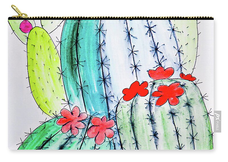 Cactus Zip Pouch featuring the painting Cactus Party 8 by Ted Clifton