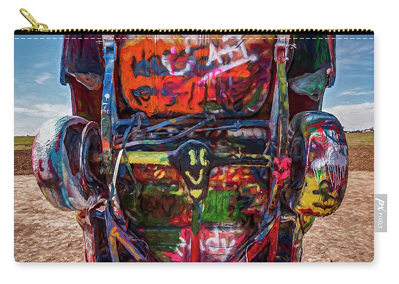 © 2012 Lou Novick Zip Pouch featuring the digital art Cadillac Ranch #6 by Lou Novick