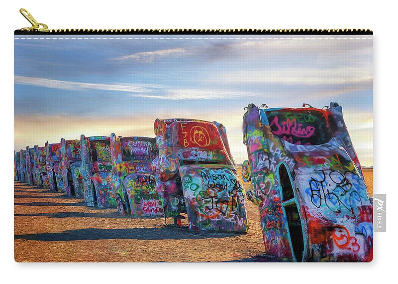 Cadillac Ranch Zip Pouch featuring the photograph Cadillac Ranch - Route 66 - Amarillo by Susan Rissi Tregoning