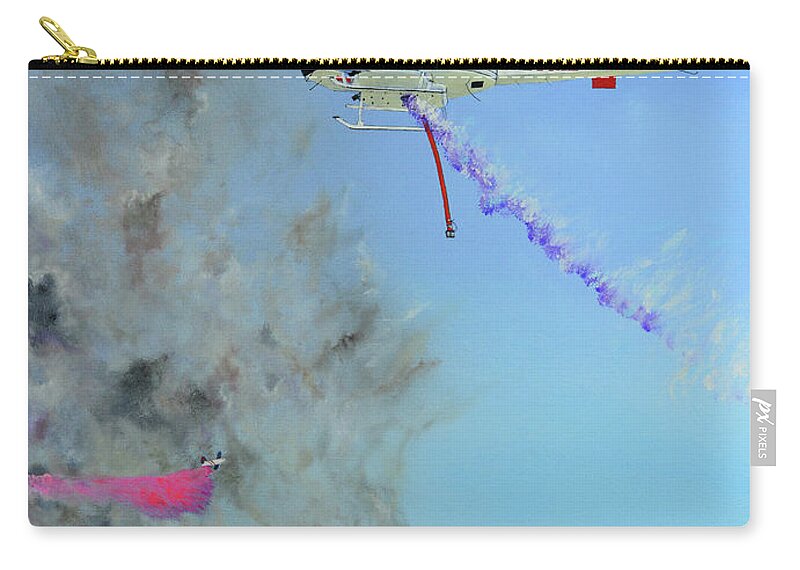 Helicopter Zip Pouch featuring the painting CAL FIRE Heroes by Mary Scott